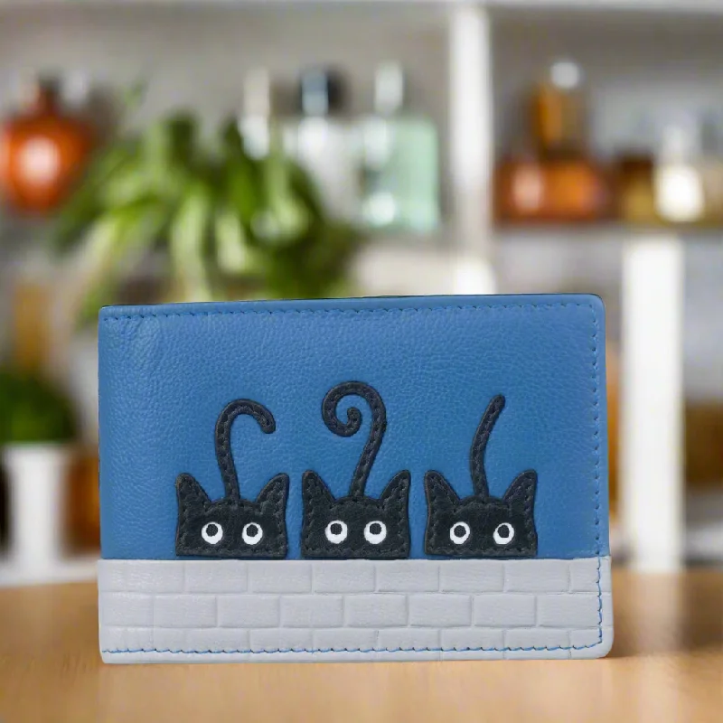 Mala Leather Peek a Boo Cats / Card Holder / Purse Blue