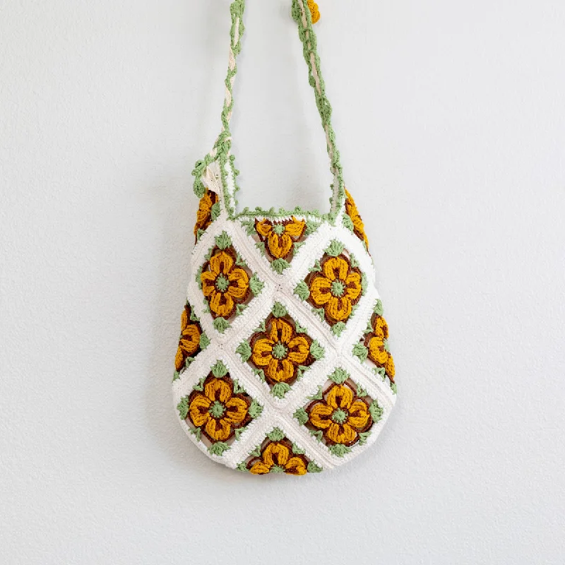 Elena Handbags Handmade Crochet Floral Patch Knit Shoulder Bag