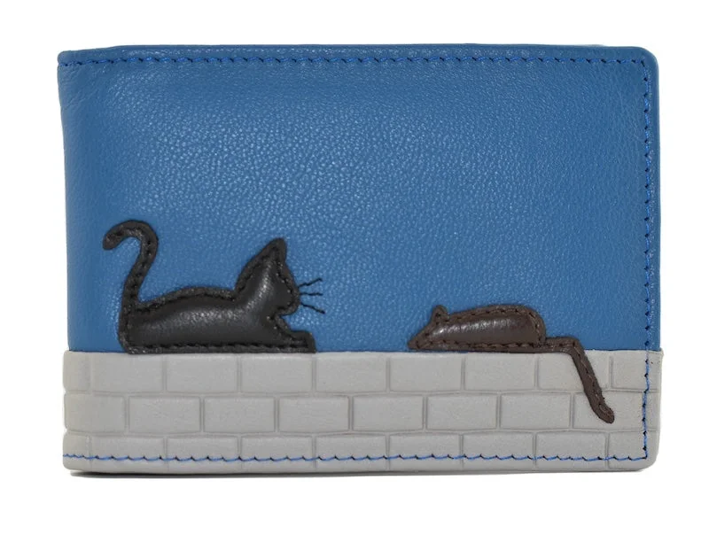 Mala Leather Cat & Mouse ID / Card Holder / Purse Blue