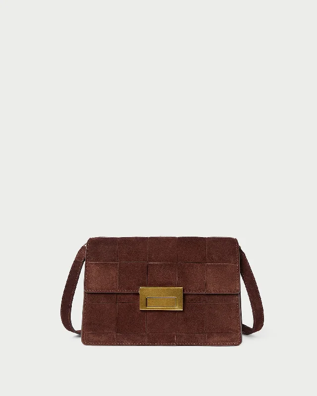 Delphine Espresso Woven Suede Shoulder Bag