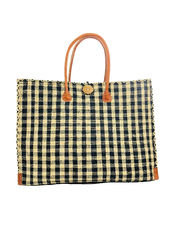 Zafran Petite Gingham Beach Bag with Plastic Liner