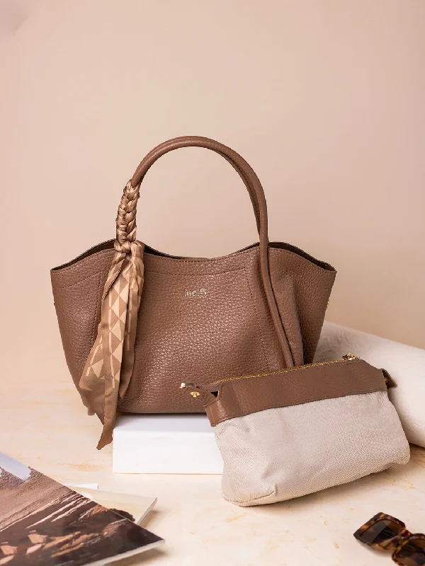 Women Casual Brown Textured Handbag With Magnet Lock