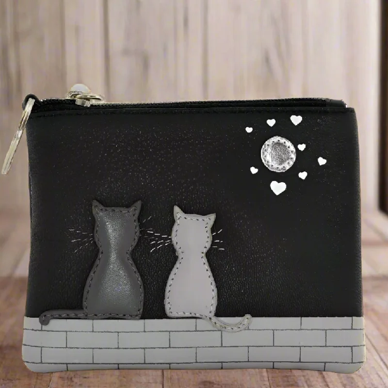 Mala Leather Midnight Cats Coin Purse Black