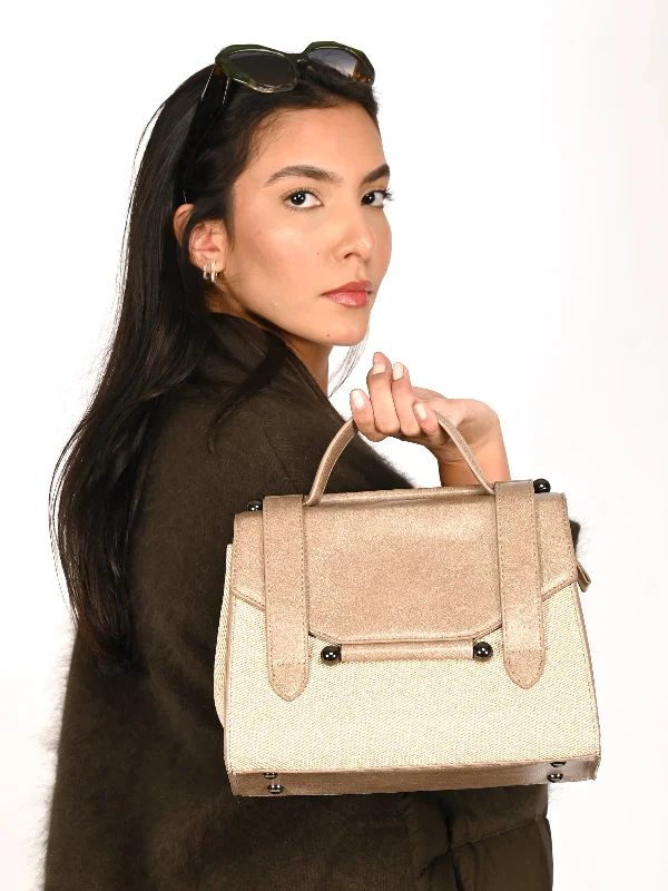 Odette Beige Patterned Hand Bag For Women