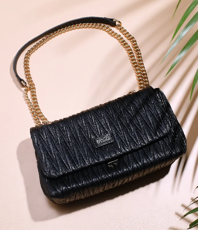 Womens Black Textured Sling Bag