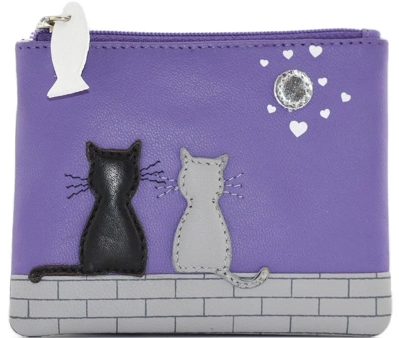 Mala Leather Midnight Cats Coin Purse Purple