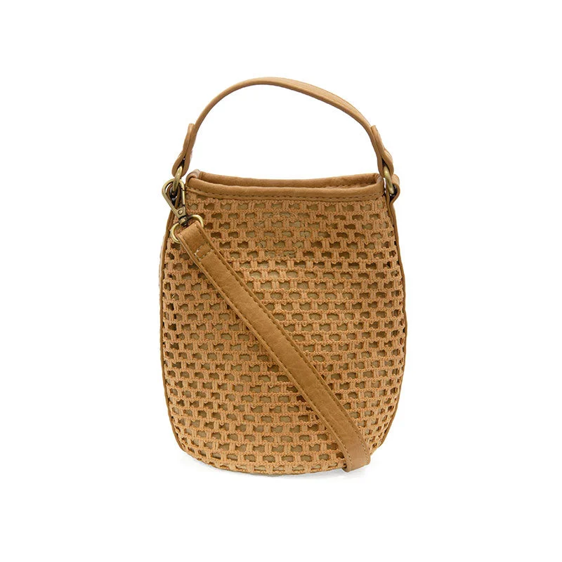 Kaia Open Weave Bucket Crossbody in Natural