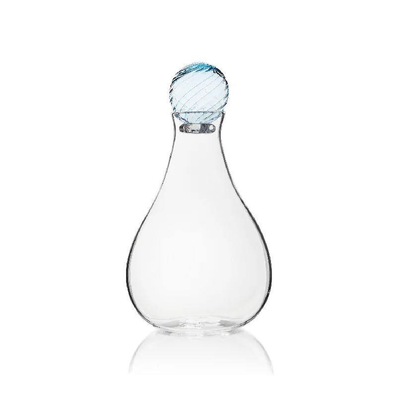 Etched Hand Blown Decanter with Pale Blue Stopper