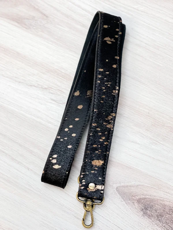 Textured Cowhide Purse Strap - Black & Rose Gold