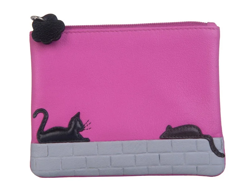 Mala Leather Cat & Mouse Coin and Card Purse Pink