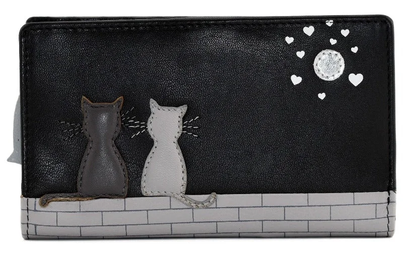 Mala Leather Midnight Cats Medium Bifold Purse Black