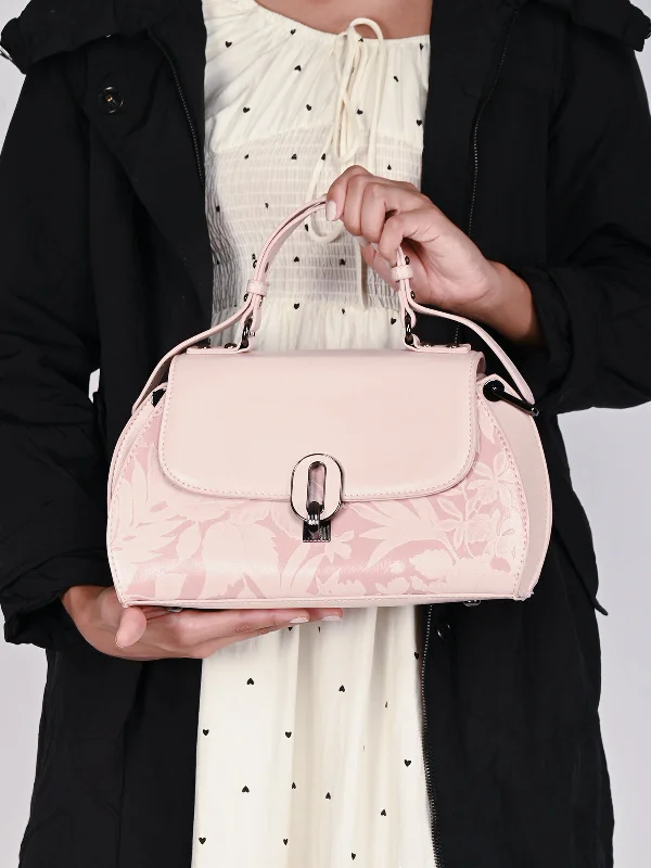 Odette Pink Embossed Hand Bag For Women