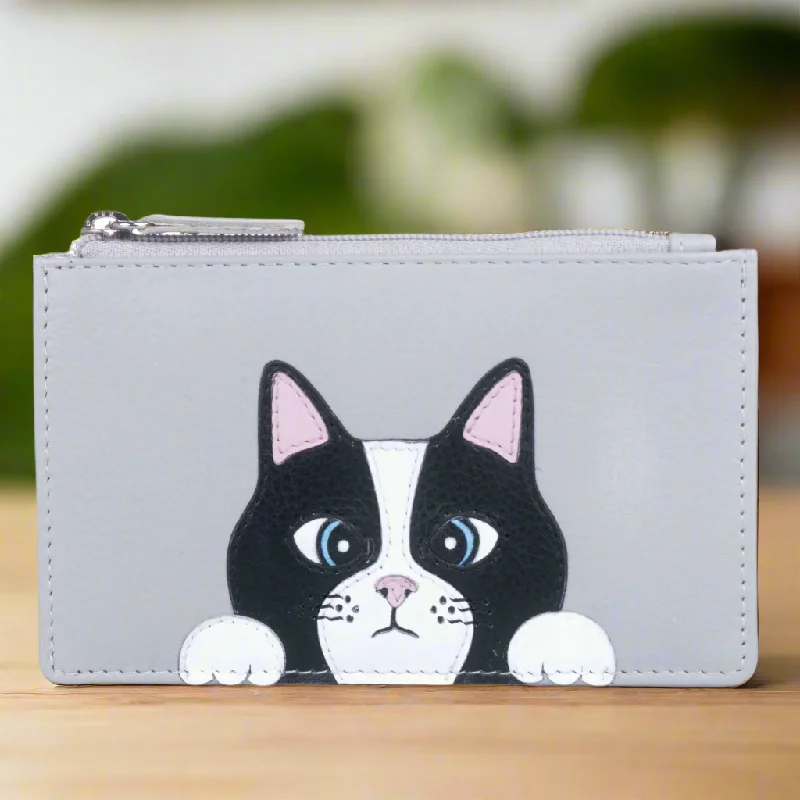 Mala Leather Vinny the Cat Large Coin and Card Purse Grey