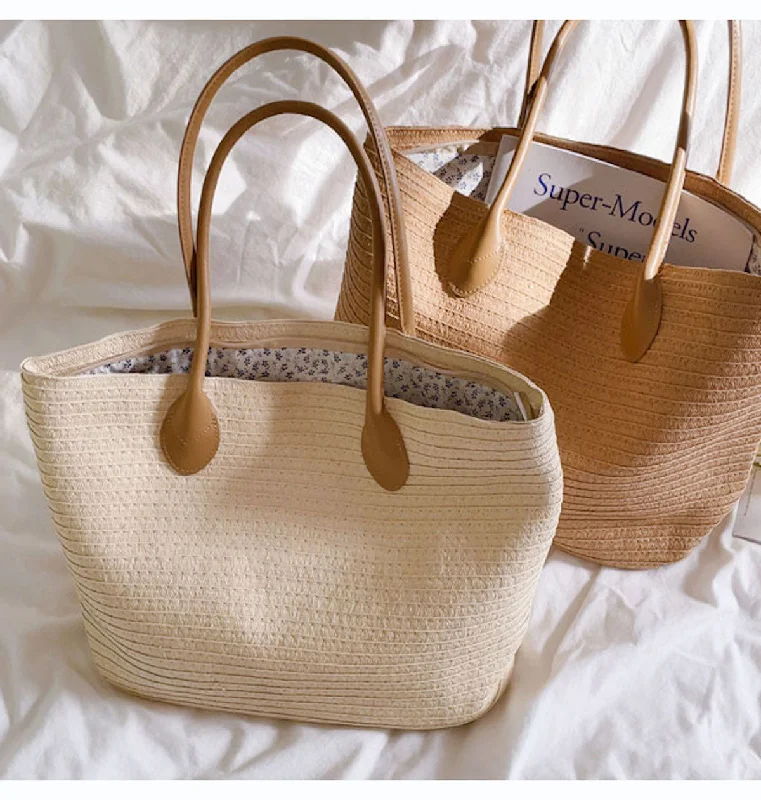 Elena Handbags Simple Straw Woven Summer Tote