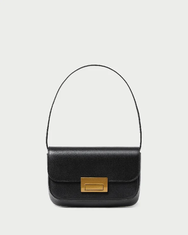 Stefania Black Leather Baguette Bag