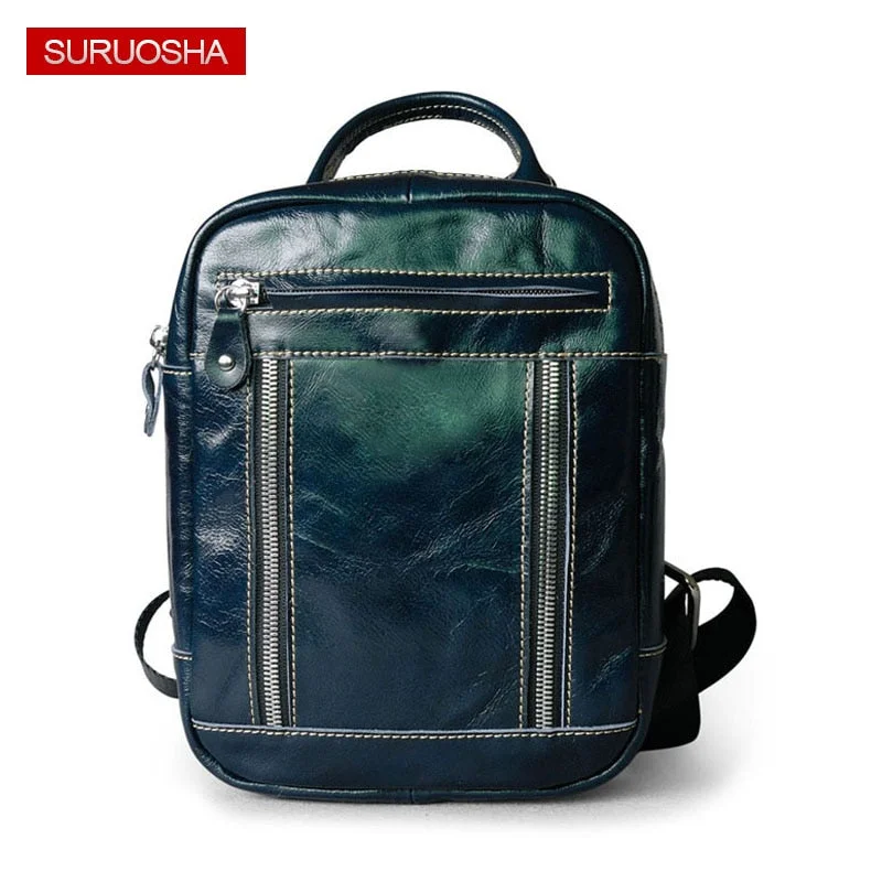 Women Genuine Leather Backpack Blue Sea