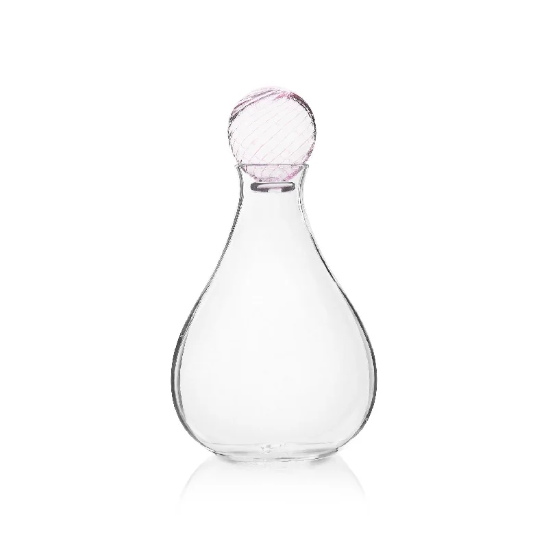 Etched Hand Blown Decanter with Pink Stopper