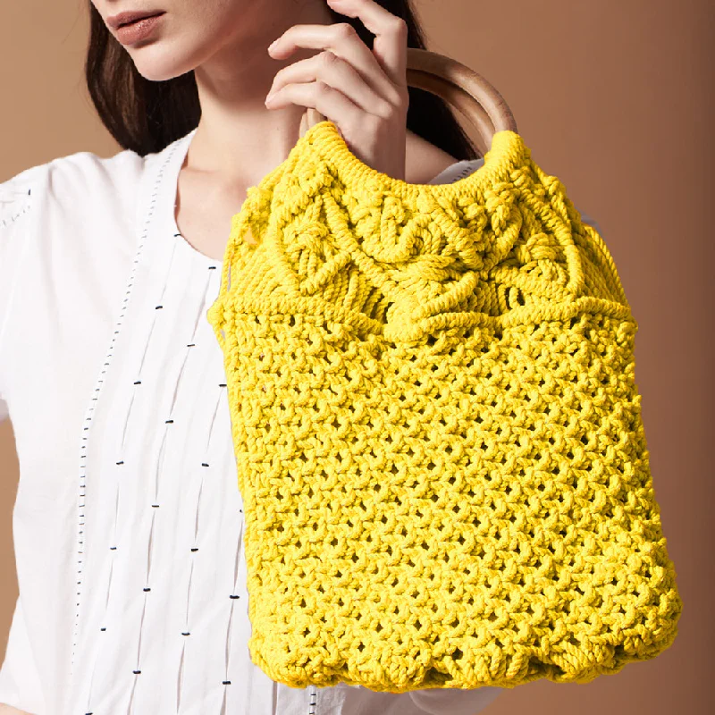 Macrame Stylish Yellow Beach Bag Perfect For Women & Girls