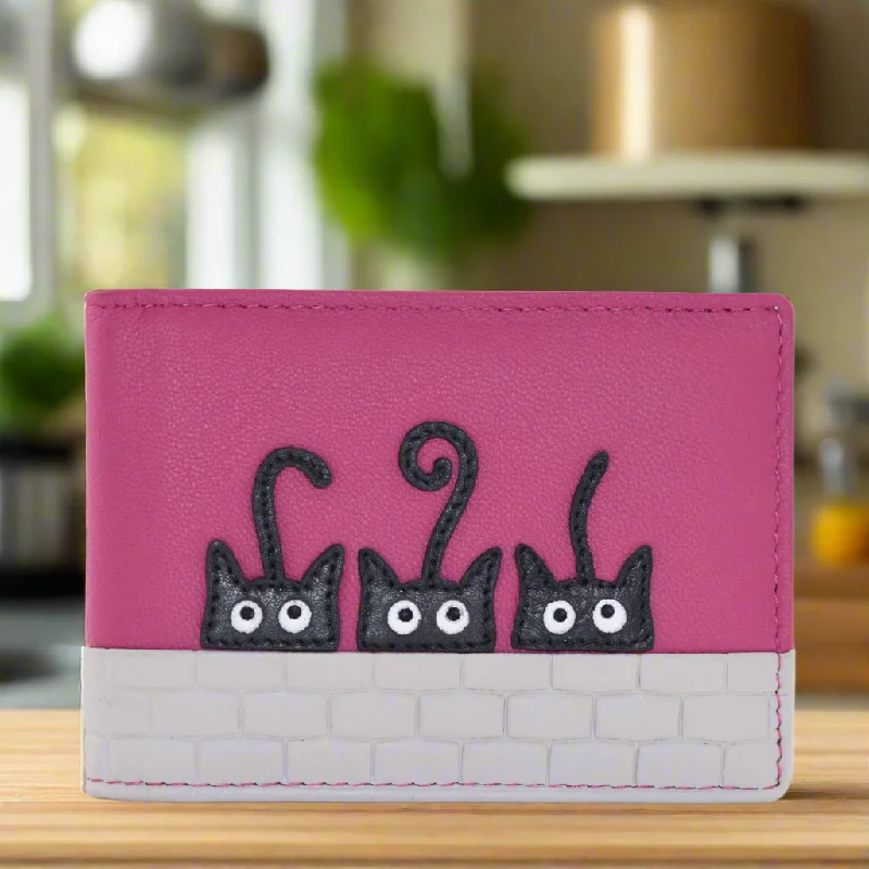 Mala Leather Peek a Boo Cats / Card Holder / Purse Pink