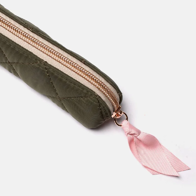 Olive Green Quilted Pencil Case