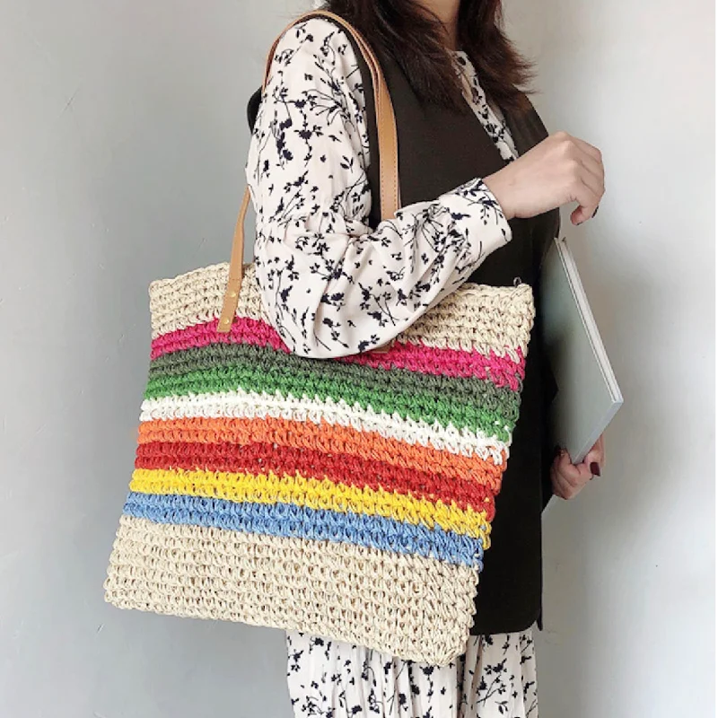 Elena Handbags Large Rainbow Straw Tote