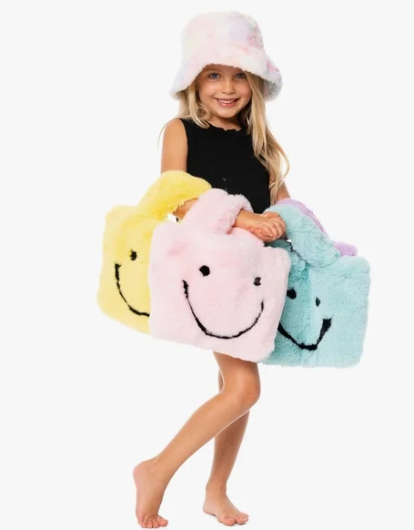 Faux Fur Fuzzy Smiley Face Purses For Kids