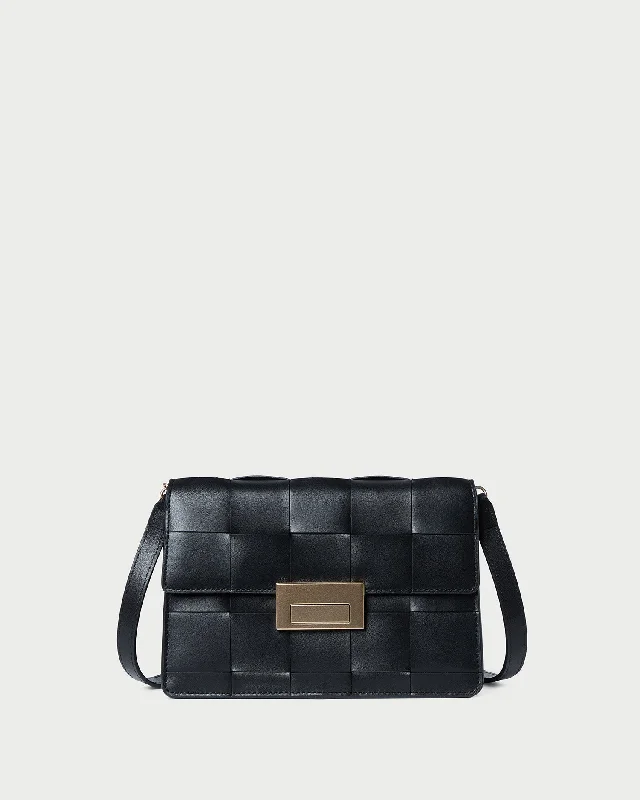 Delphine Black Woven Leather Shoulder Bag